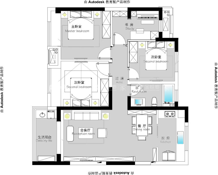120平现代三居,温馨精致的小屋-平面布置图