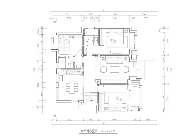 浪漫温馨的欧式大户-平面布置图