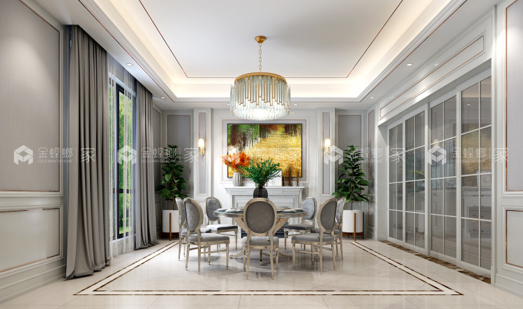 美式轻奢丨先低调中彰显尊贵-餐厅效果图及设计说明