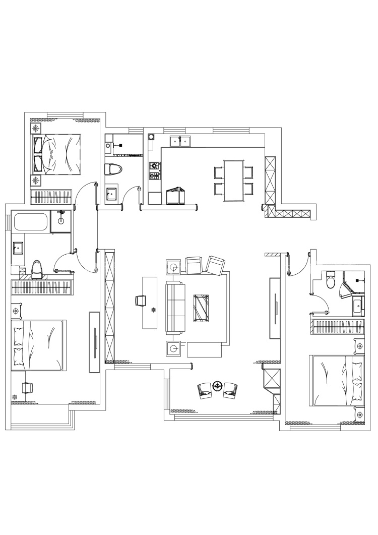 荣盛观邸177平米新中式装修设计图-平面布置图