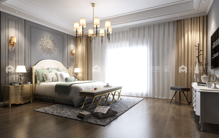 美式轻奢丨先低调中彰显尊贵-卧室效果图及设计说明