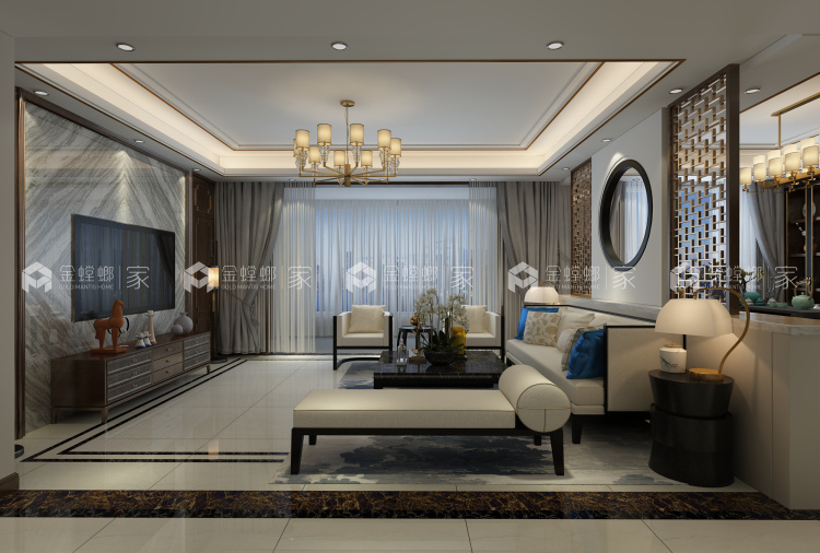 荣盛观邸177平米新中式装修设计图-空间效果图