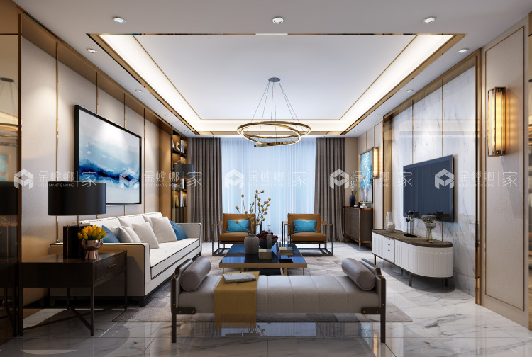 165平现代风，实用和美感并存-客厅效果图及设计说明