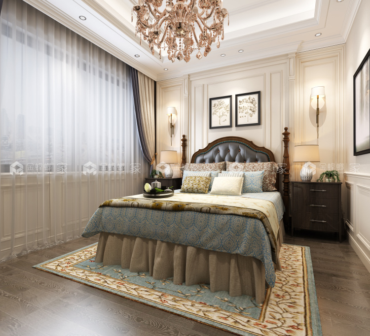 美式轻奢丨先低调中彰显尊贵-卧室效果图及设计说明