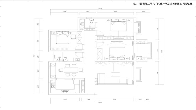 黑白经典 140平米现代简约生活-平面布置图
