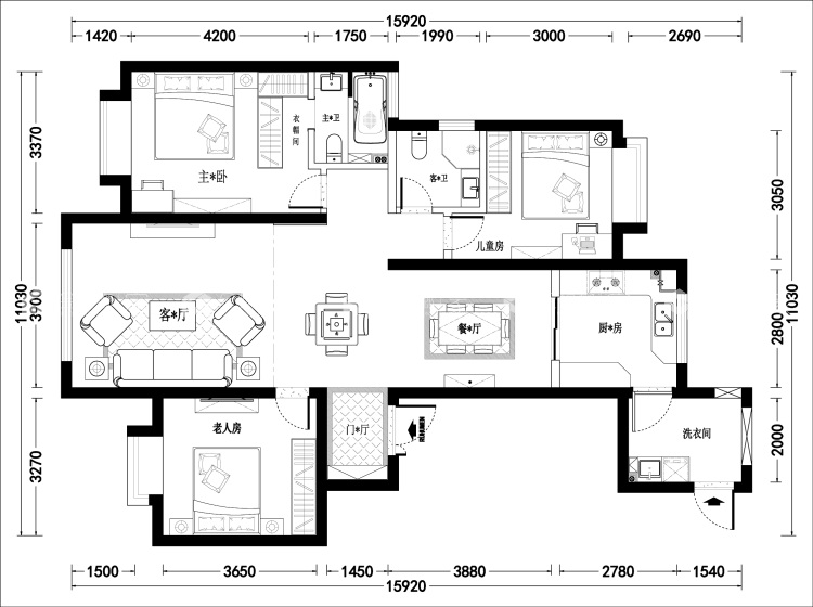 简单流畅的动线串联出理想空间布局-平面设计图及设计说明