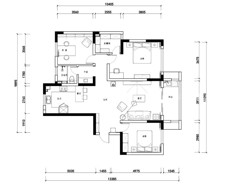 北欧+现代的完美融合,147m²三居室的清新自然-平面布置图