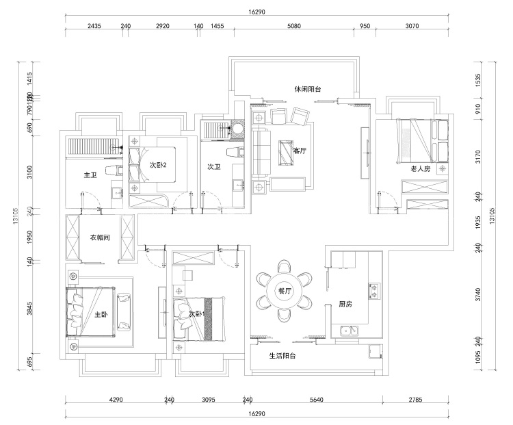 150㎡简欧,欧式的典雅现代生活的舒适-平面布置图