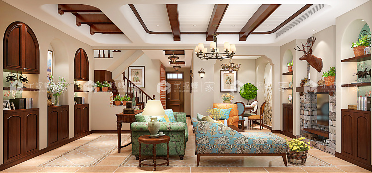 清新自然，淡雅生活，240平田园风格-空间效果图