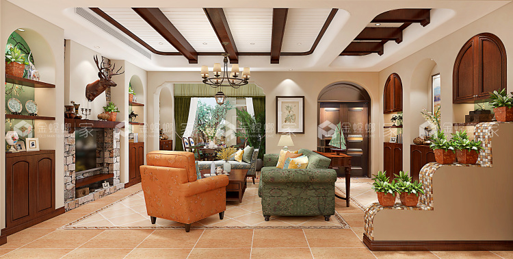 清新自然，淡雅生活，240平田园风格-空间效果图