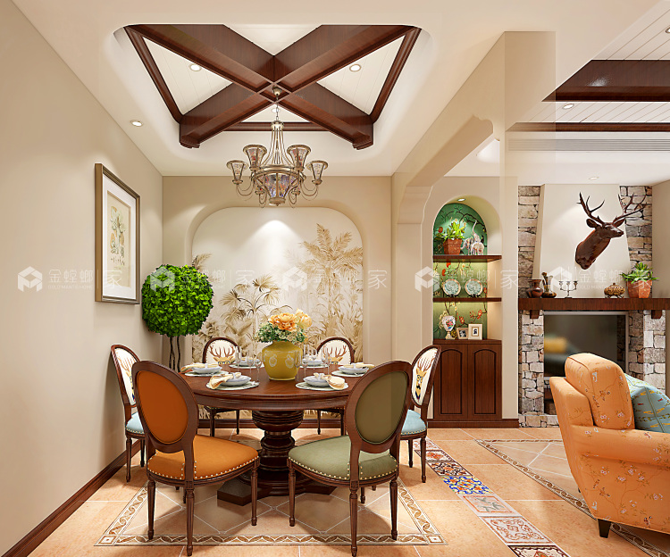 清新自然，淡雅生活，240平田园风格-空间效果图