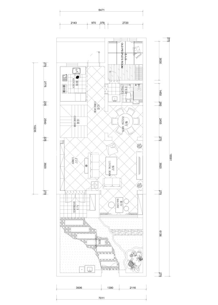 清新自然，淡雅生活，240平田园风格-平面布置图
