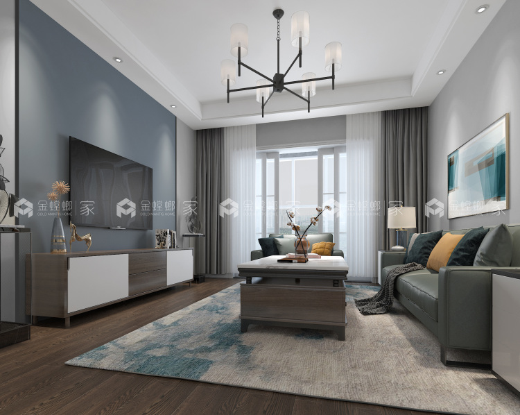 135平现代风格-灰色打造的简约空间层次感-客厅效果图及设计说明