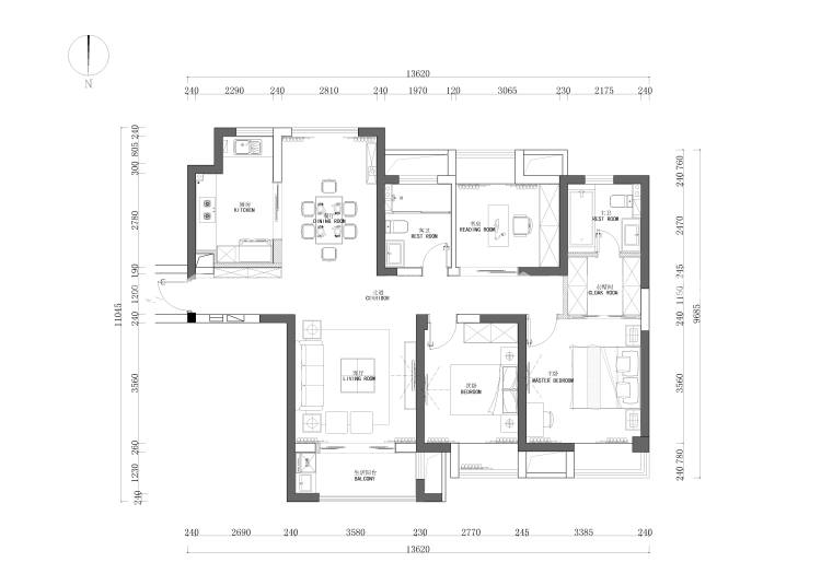 135平现代风格-灰色打造的简约空间层次感-平面设计图及设计说明