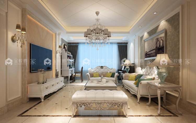 华丽而不张扬，典雅而不失奢华-客厅效果图及设计说明