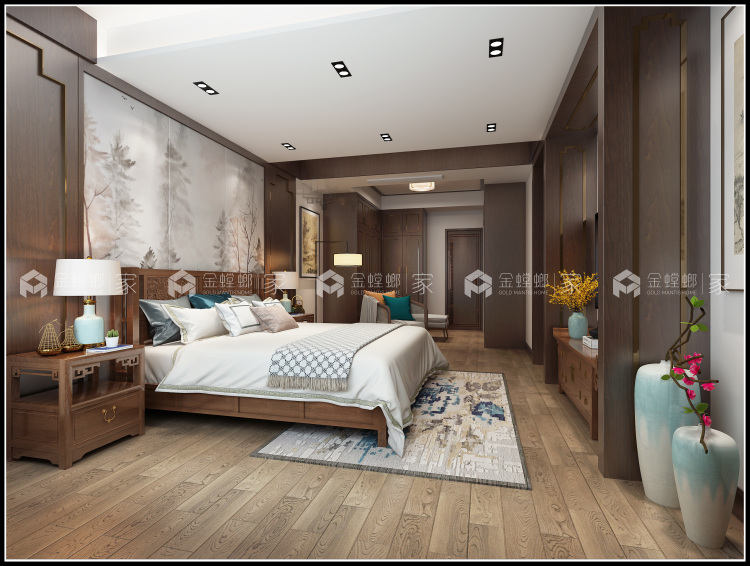 343平传统风韵与现代审美新中式风-卧室效果图及设计说明