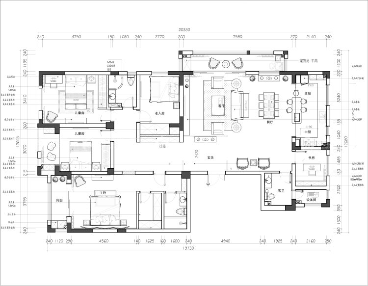 220平中央御景新中式风格-很适合年轻人-平面布置图