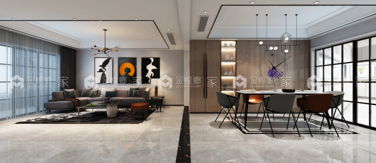 轻奢，高贵而简约的完美融合，112平米现代风格-空间效果图