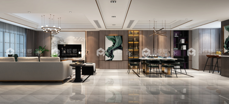 迷人的轻奢主义，115平米现代风格-空间效果图