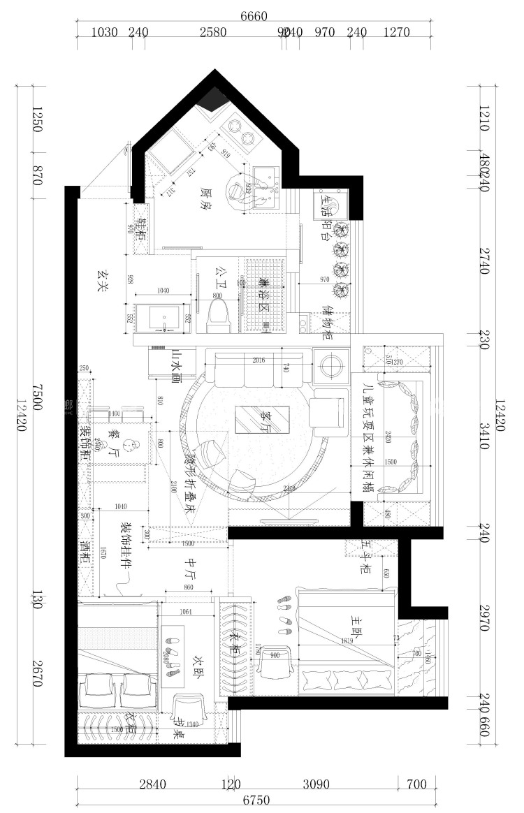 新城东方丽园90平中式装修效果图-平面布置图