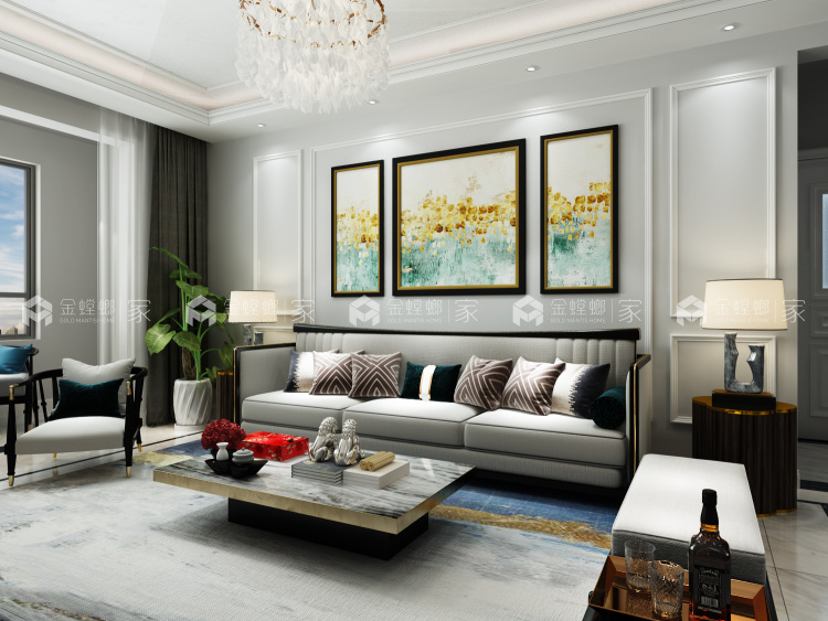124m²中式现代，新派雅趣-客厅效果图及设计说明