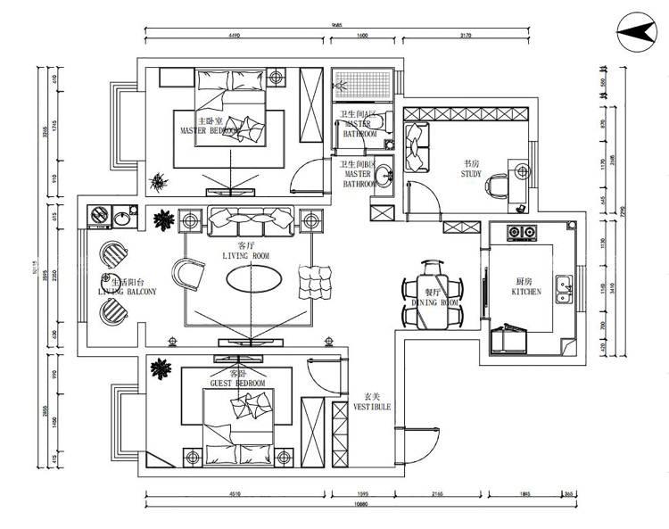 124m²中式现代，新派雅趣-平面设计图及设计说明