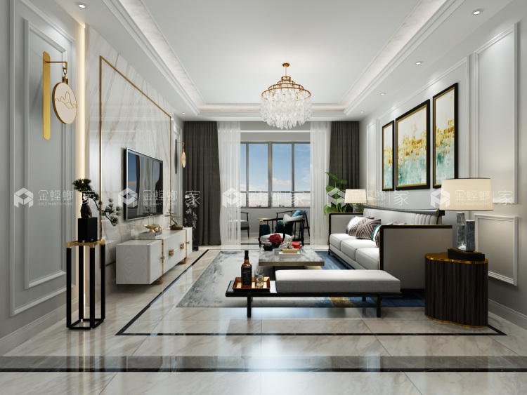 124m²中式现代，新派雅趣-客厅效果图及设计说明