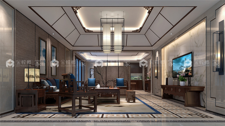 400平中式风，古朴精致的画面感！-客厅效果图及设计说明
