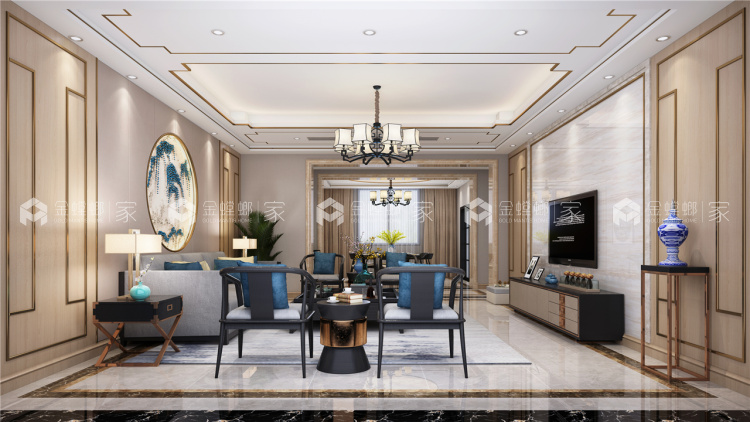 睡在这么美的新中式卧室里，高调优雅~-客厅效果图及设计说明