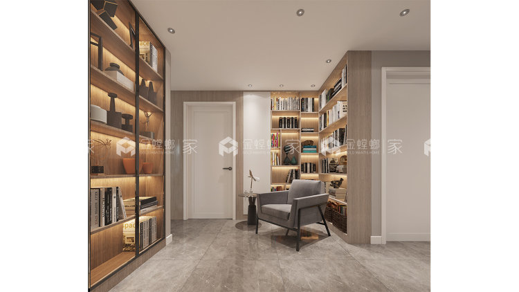 灰色和木色的碰撞，简约而不失大气，营造出家的归属感-空间效果图