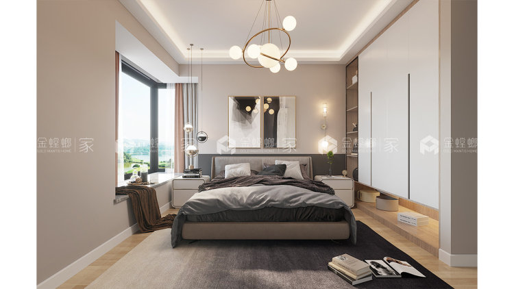 灰色和木色的碰撞，简约而不失大气，营造出家的归属感-空间效果图