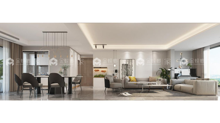 灰色和木色的碰撞，简约而不失大气，营造出家的归属感-空间效果图