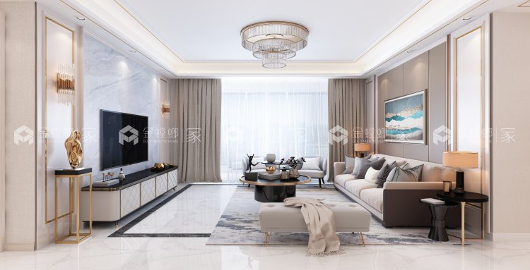 现代轻奢，简约处透出精致感~-客厅效果图及设计说明