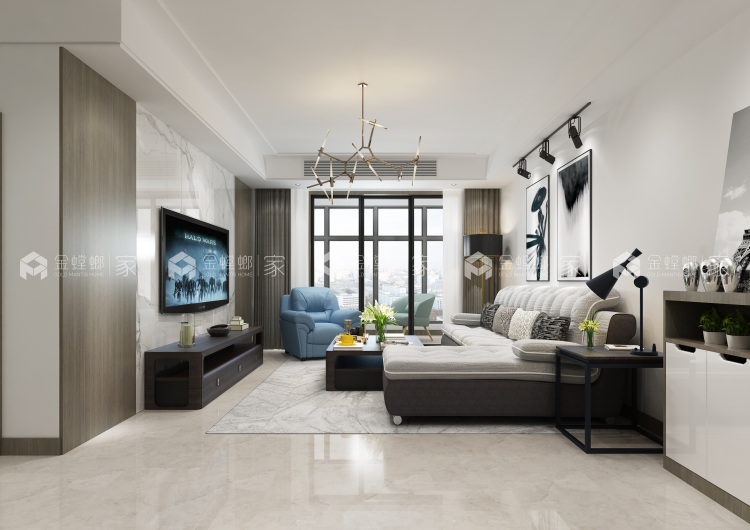 130平现代风~-客厅效果图及设计说明