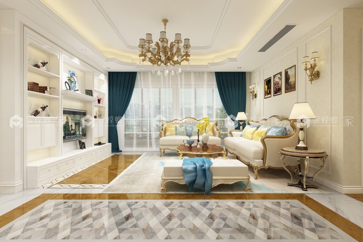 145平简欧风-彰显时尚潮流！-客厅效果图及设计说明