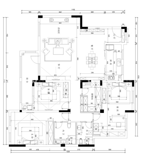 香樟园155㎡美式风精品案例-平面布置图