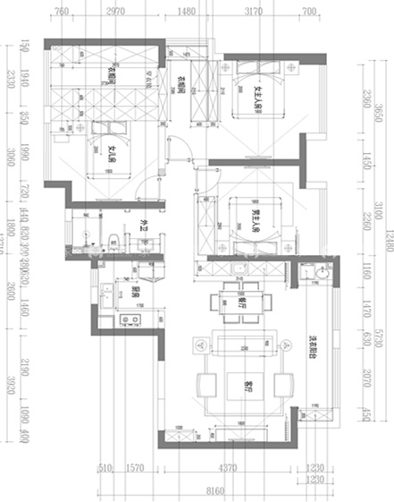 140㎡美式轻奢风案例-平面布置图