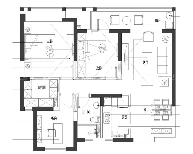 90后小情侣都酷爱的轻奢风-平面布置图