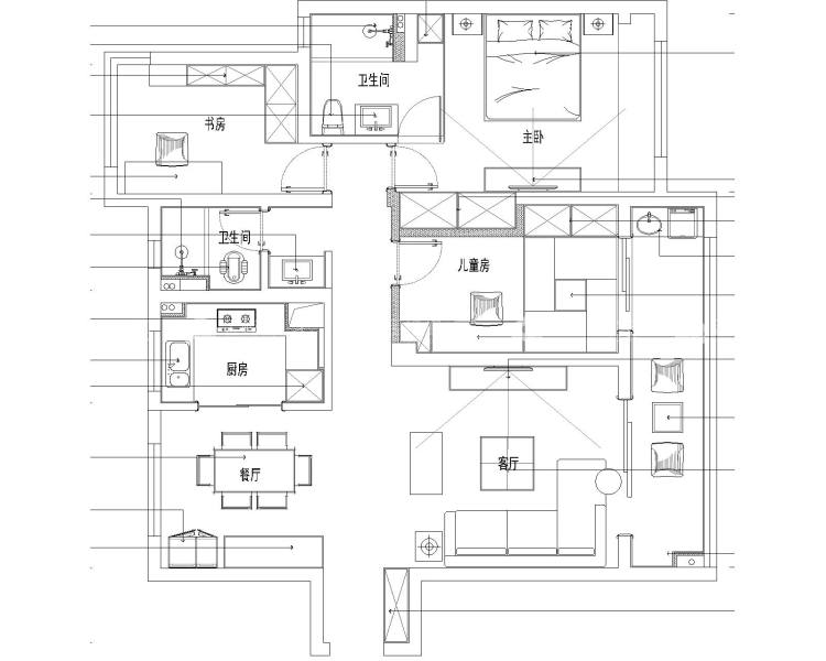 128平北欧风婚房案例-平面布置图