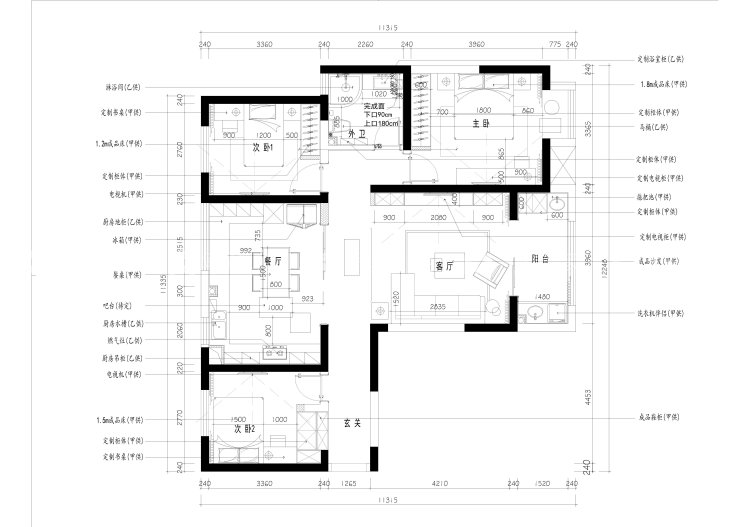 恬静自然的舒125㎡北欧风适居所-平面布置图