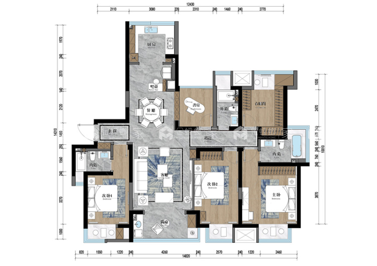 【现代轻奢风】繁华商圈里的品质奢居-平面布置图