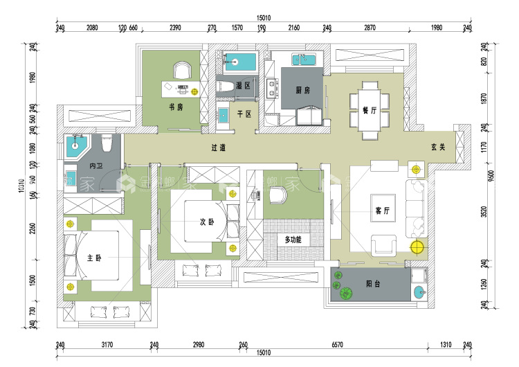 古运河边的现代美式小屋-平面布置图