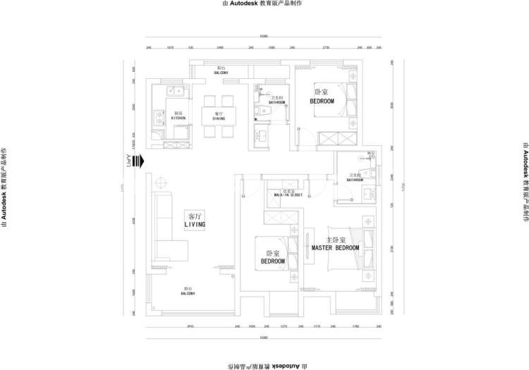 新中式风格130平三室两厅-平面布置图