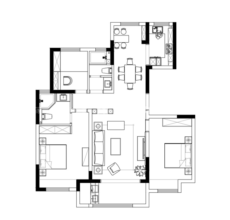 130平富园名都现代风格-工作回归宁静日常-平面布置图