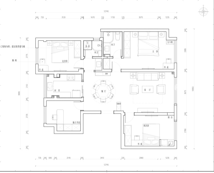 110平姑苏正弘府现代风格-简约灰调空间-平面布置图