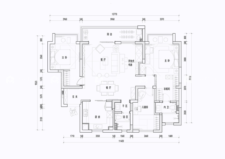 125平富力十号现代风格-高级灰的完美演绎-平面布置图