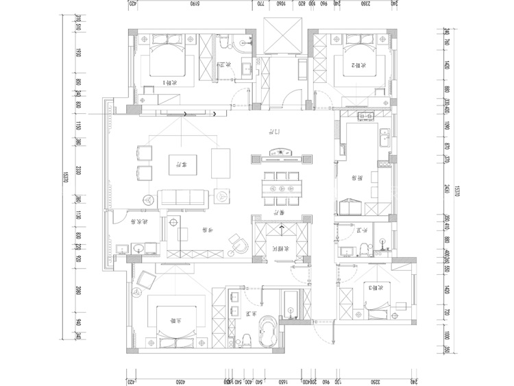 190平龙湖九墅新中式风格-传统的内涵4居室案例-平面布置图