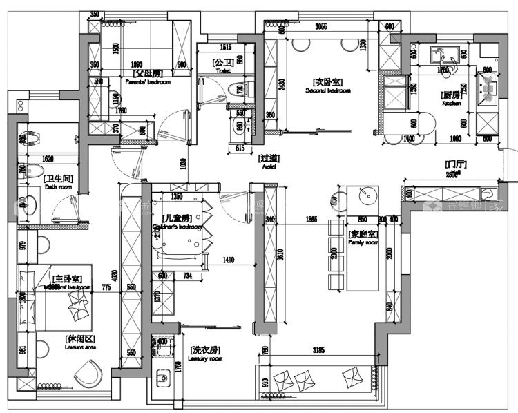 136平九龙仓上城现代风-打破陈规，打造一家6口的共享空间-平面布置图