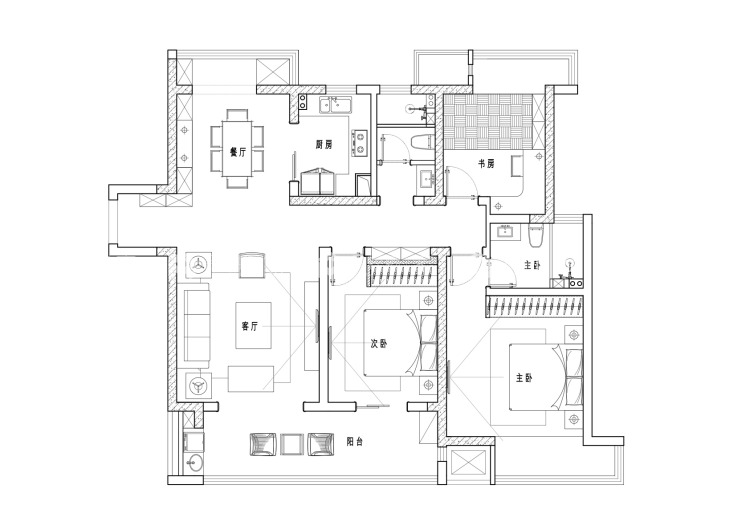 120平海岸城现代风格-平面布置图