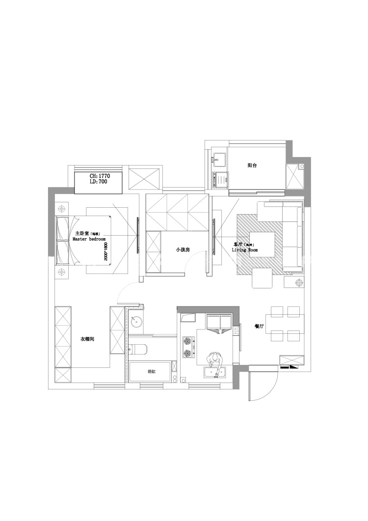 75平长泰国际现代风格-平面布置图